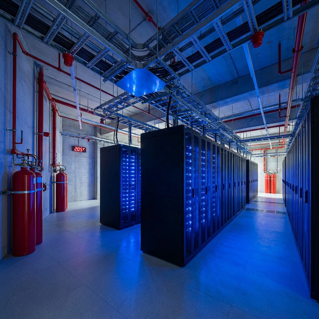 Data Hall with Fire Suppression Systems